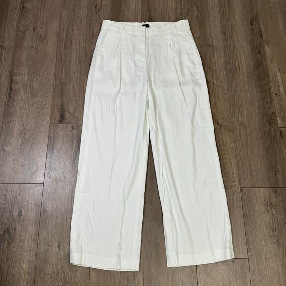 J Crew Linen Blend Wide Leg Pleated Trouser Workwear Pants US Women's 10 New - Picture 2 of 7